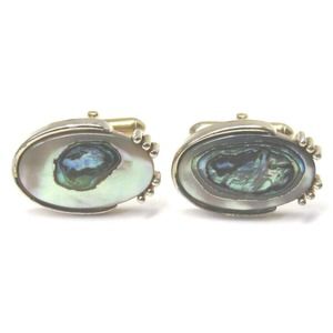 Swank Cufflinks Abalone Shell Natural Vintage Gold Men Formal Wear